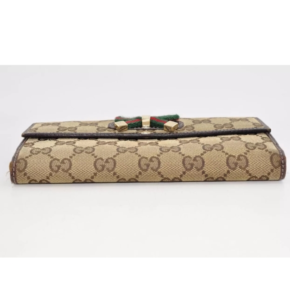GUCCI GG Canvas Sherry Line Long Wallet Leather Brown Red Green Auth - Picture 6 of 10